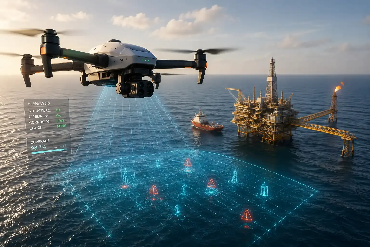 3d render drone flying ocean