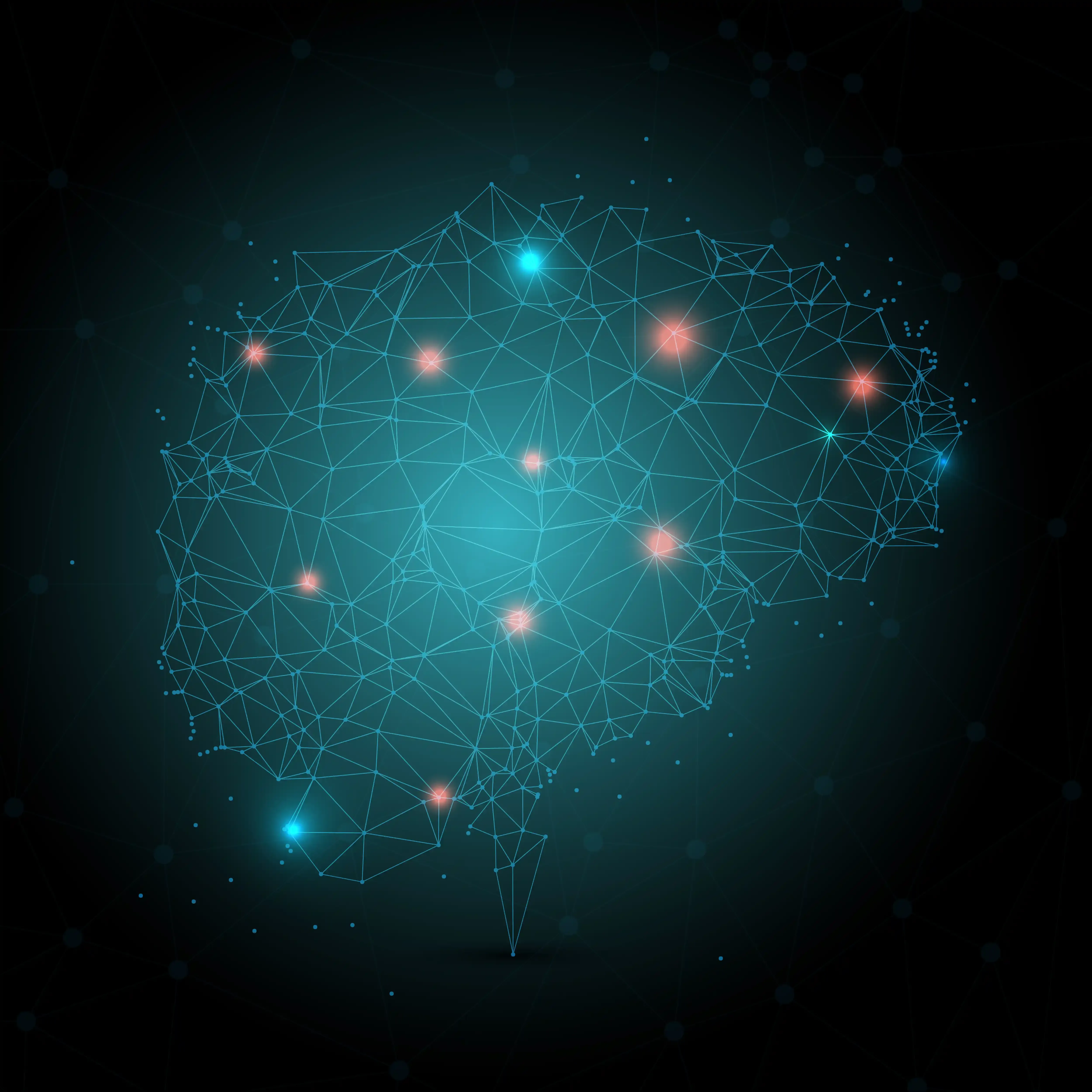 Low poly brain design with connecting dots