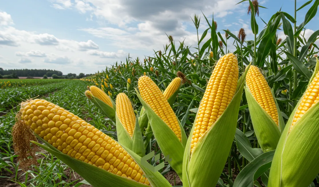 A corn field glowing in the sun