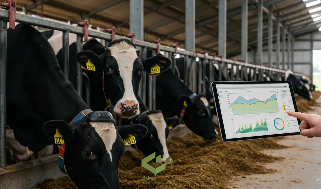 Cow activity monitoring, a barn full of cows being monitored