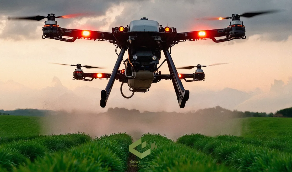 Drone spraying over a field