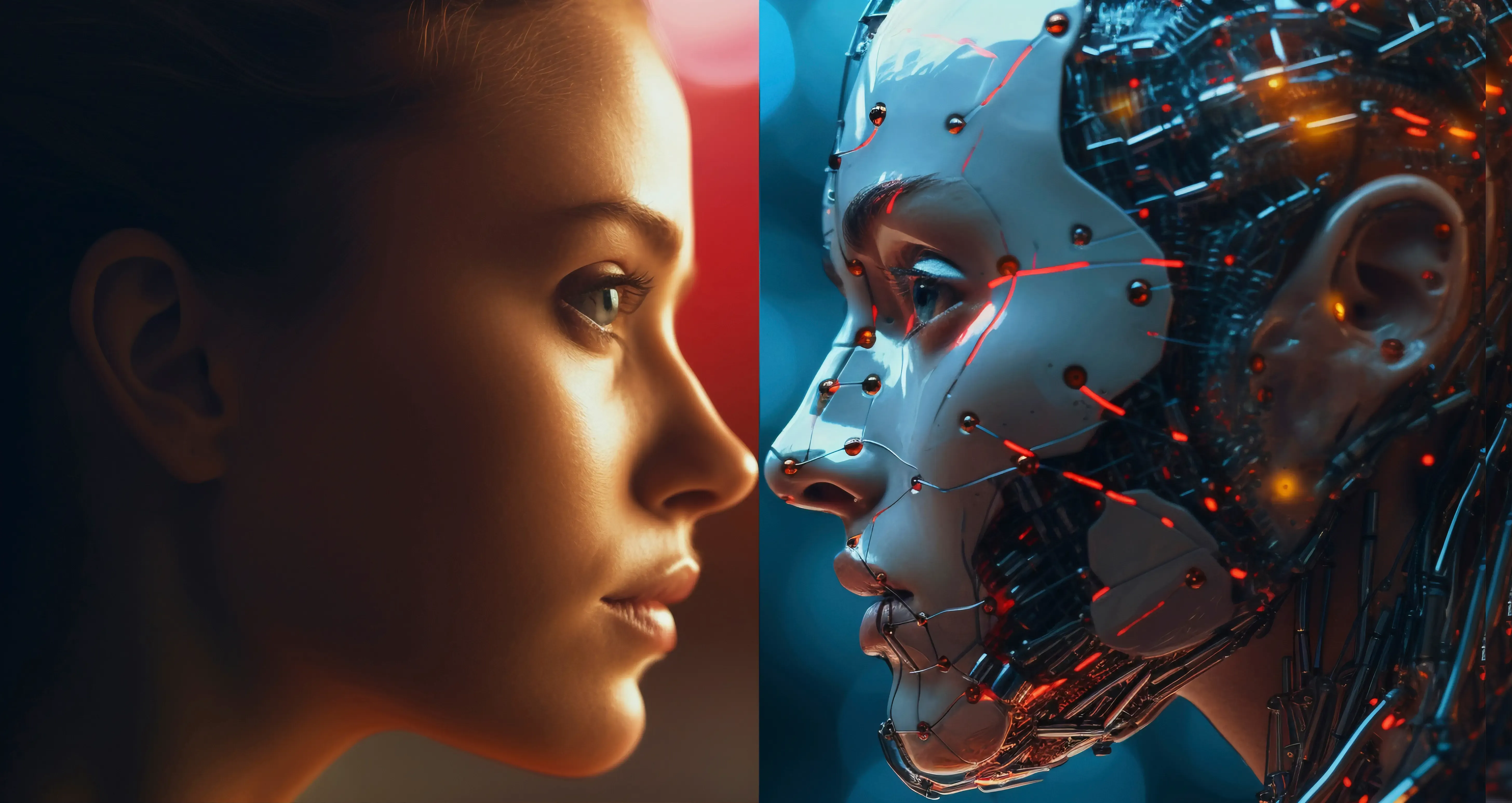 Portrait of person and ai robot