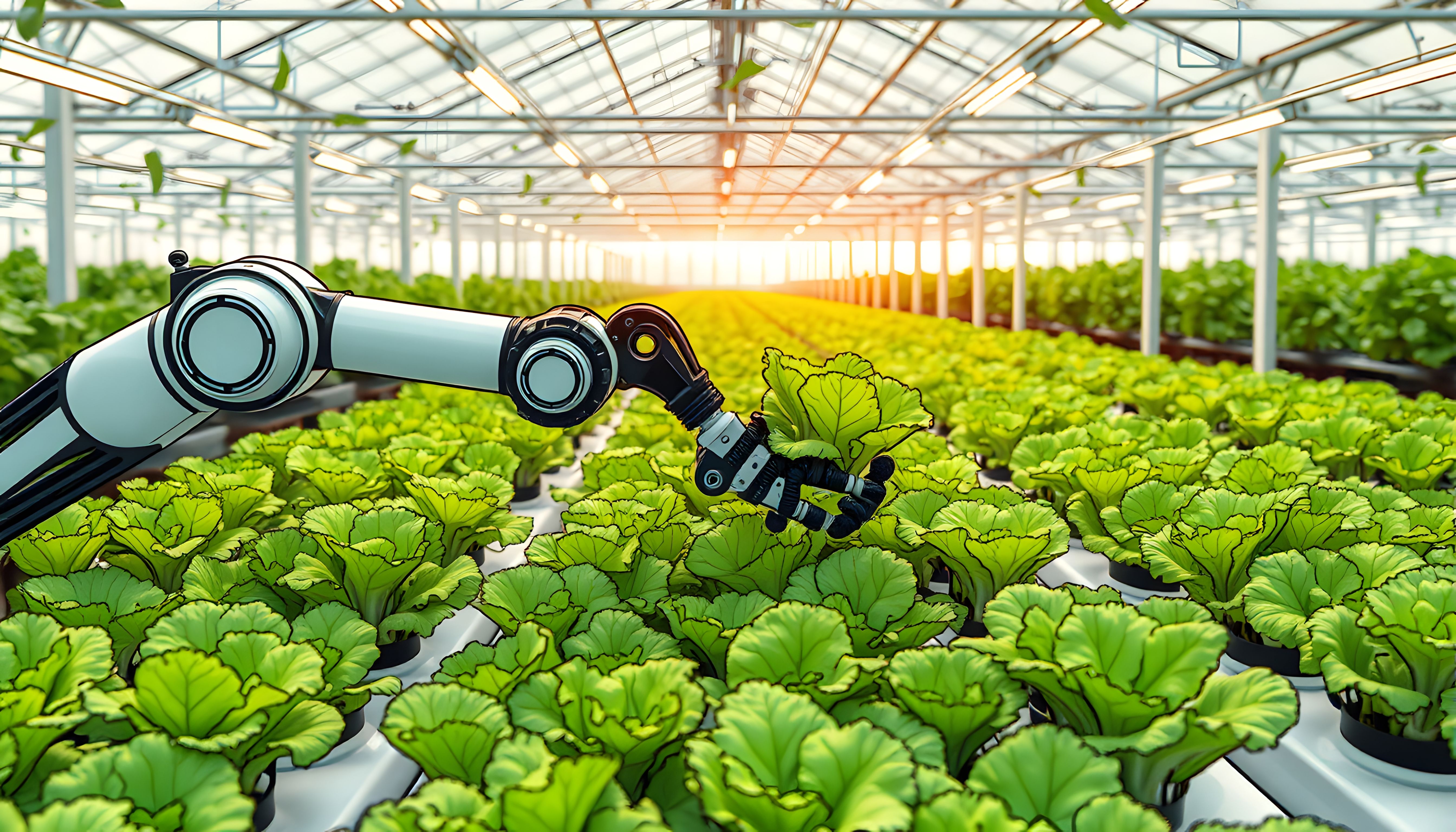 smart-farming-agricultural-technology-robotic-arm-harvesting-hydroponic-lettuce-greenhouse